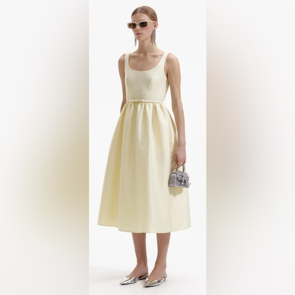 NEW Self-Portrait Light Yellow Taffeta Midi Belted Dress | size UK 6 / US 2 - Picture 5 of 12